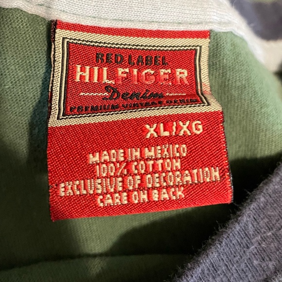 VTG Tommy Hilfiger Red Label green graphic ringer tee early 2000s sz XL - Picture 7 of 7